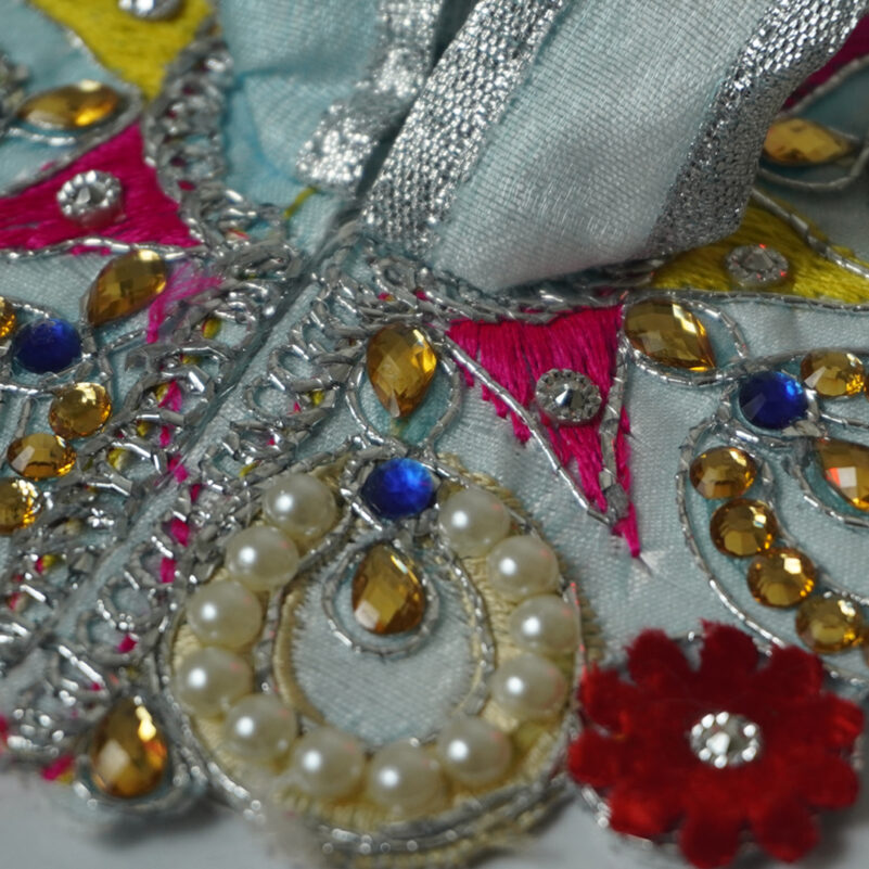 Skyblue Red Embroided with Pearls Kanha Poshaak - Image 3