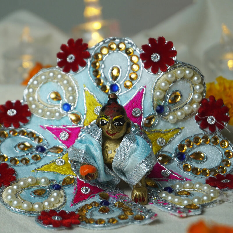 Skyblue Red Embroided with Pearls Kanha Poshaak