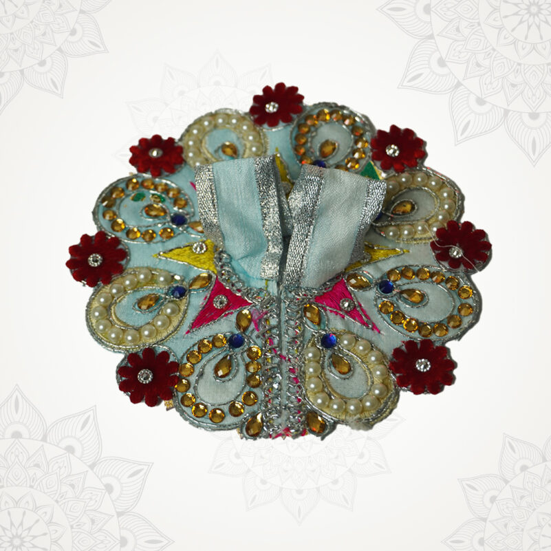 Skyblue Red Embroided with Pearls Kanha Poshaak - Image 2