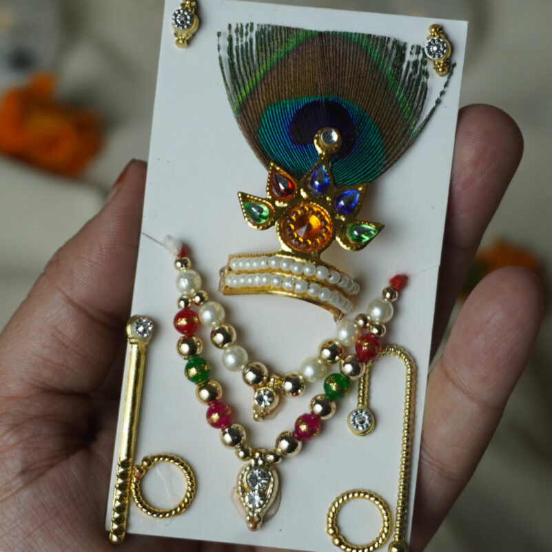 Jewellery combo for Kanha - Mukut, Necklace, Bangles, Flute & Earrings - Image 2