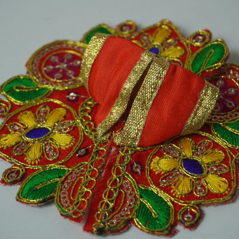 Red, Green & Multicolor Embroidered Poshaak